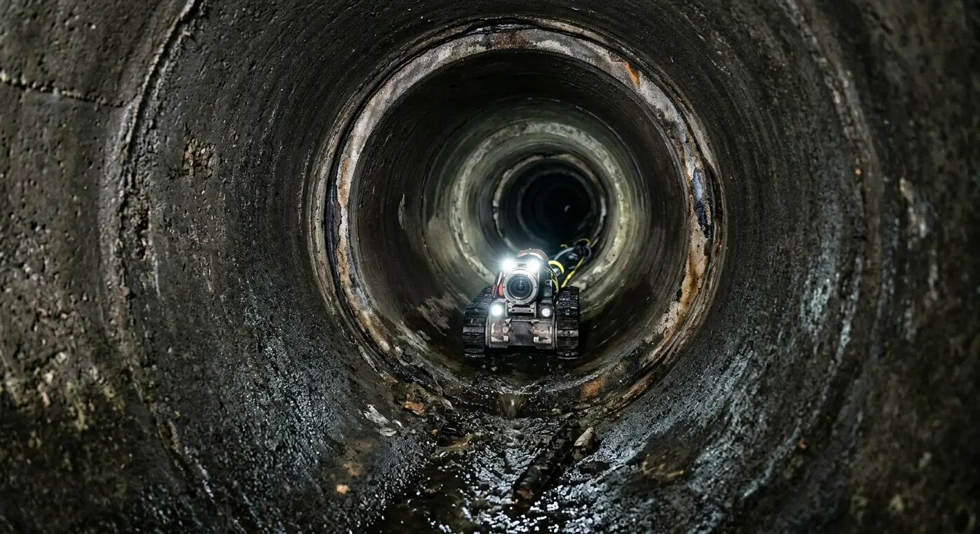 Robotic sewer camera inspecting pipe interior for Drain Snake Service in Orosi